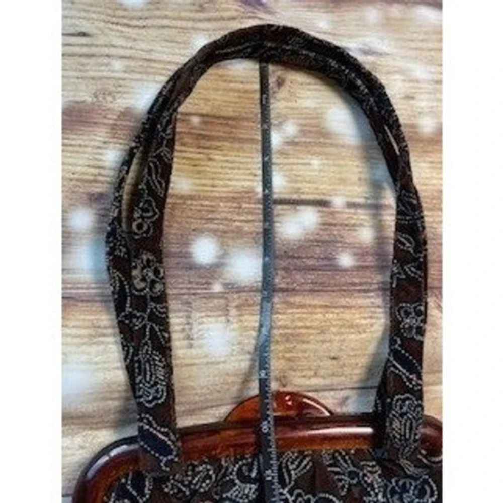 Carpetbags‎ of America Vintage Floral Batik Velvet Frame Bag Tortoiseshell Brown